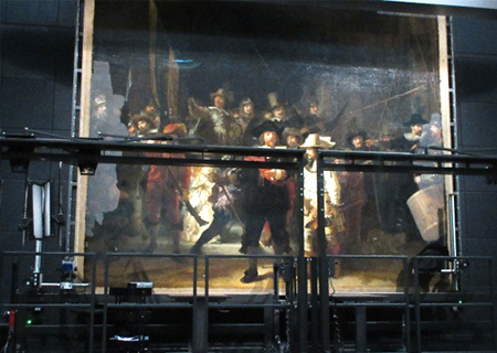 レンブラントの夜警、修復中の様子も見学できた